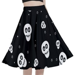 Skull Pattern A-line Full Circle Midi Skirt With Pocket by Ket1n9