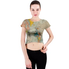 Vintage World Map Crew Neck Crop Top by Ket1n9