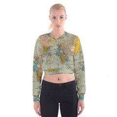 Vintage World Map Cropped Sweatshirt by Ket1n9