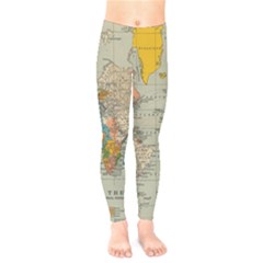 Vintage World Map Kids  Leggings by Ket1n9