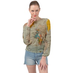 Vintage World Map Banded Bottom Chiffon Top by Ket1n9