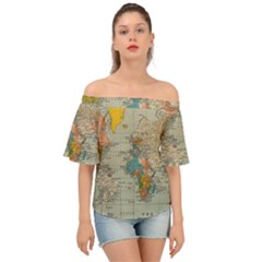 Vintage World Map Off Shoulder Short Sleeve Top by Ket1n9