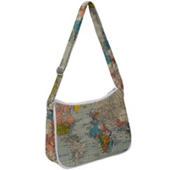 Vintage World Map Zip Up Shoulder Bag by Ket1n9