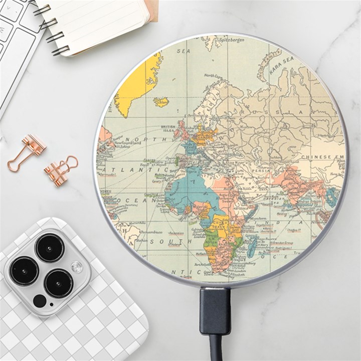 Vintage World Map Wireless Fast Charger(White)