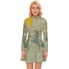 Vintage World Map Long Sleeve Velour Longline Dress by Ket1n9