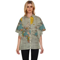 Vintage World Map Women s Batwing Button Up Shirt