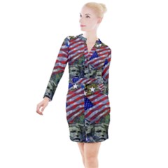 Usa United States Of America Images Independence Day Button Long Sleeve Dress by Ket1n9