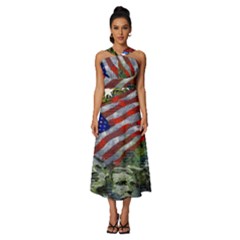 Usa United States Of America Images Independence Day Sleeveless Cross Front Cocktail Midi Chiffon Dress by Ket1n9