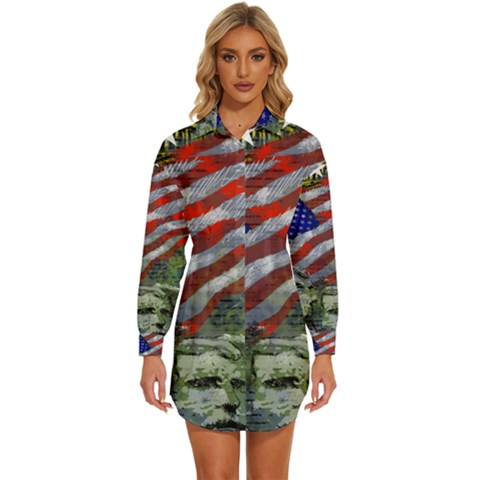 Usa United States Of America Images Independence Day Womens Long Sleeve Shirt Dress by Ket1n9