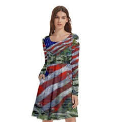 Usa United States Of America Images Independence Day Long Sleeve Knee Length Skater Dress With Pockets