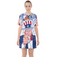 United States Of America Images Independence Day Sixties Short Sleeve Mini Dress