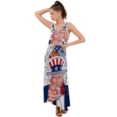 United States Of America Images Independence Day V-neck Chiffon Maxi Dress by Ket1n9