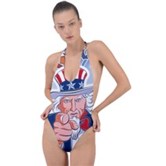 United States Of America Images Independence Day Backless Halter One Piece Swimsuit by Ket1n9