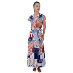 United States Of America Images Independence Day Flutter Sleeve Maxi Dress by Ket1n9