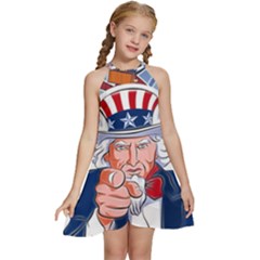 United States Of America Images Independence Day Kids  Halter Collar Waist Tie Chiffon Dress by Ket1n9