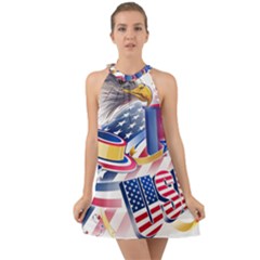 Independence Day United States Of America Halter Tie Back Chiffon Dress by Ket1n9