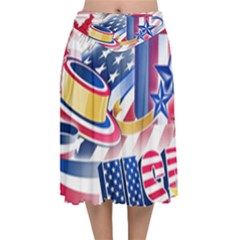 Independence Day United States Of America Velvet Flared Midi Skirt by Ket1n9