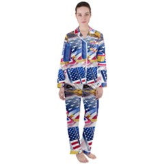 United States Of America Usa  Images Independence Day Women s Long Sleeve Satin Pajamas Set	 by Ket1n9