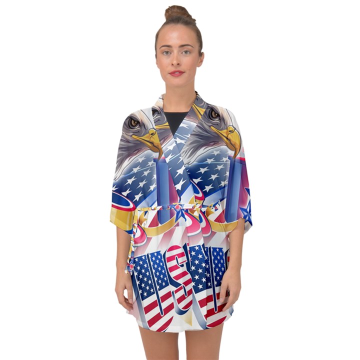 United States Of America Usa  Images Independence Day Half Sleeve Chiffon Kimono