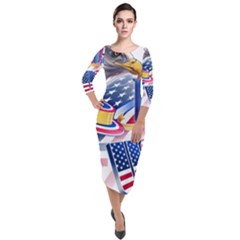 Independence Day United States Of America Quarter Sleeve Midi Velour Bodycon Dress by Ket1n9