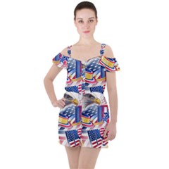 United States Of America Usa  Images Independence Day Ruffle Cut Out Chiffon Playsuit by Ket1n9