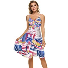 Independence Day United States Of America Sleeveless Tie Front Chiffon Dress by Ket1n9