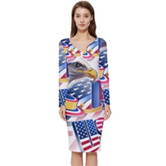 United States Of America Usa  Images Independence Day Long Sleeve V-neck Bodycon Dress  by Ket1n9