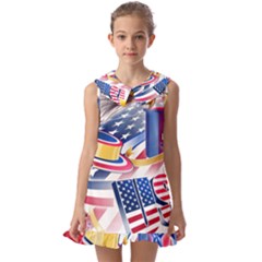 United States Of America Usa  Images Independence Day Kids  Pilgrim Collar Ruffle Hem Dress by Ket1n9