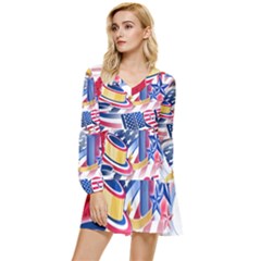 United States Of America Usa  Images Independence Day Tiered Long Sleeve Mini Dress by Ket1n9