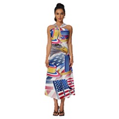 Independence Day United States Of America Sleeveless Cross Front Cocktail Midi Chiffon Dress by Ket1n9