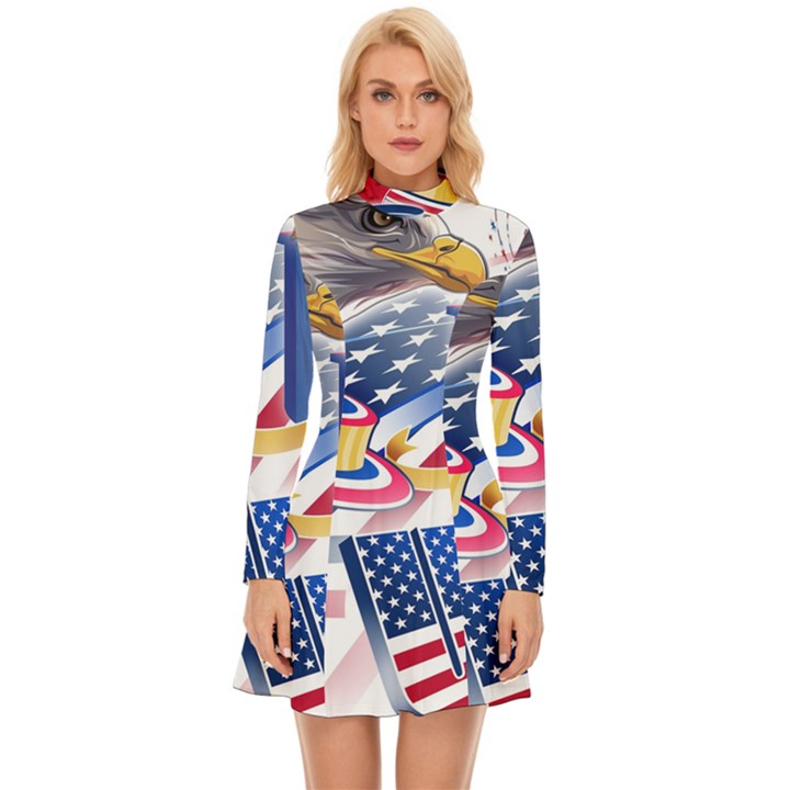 United States Of America Usa  Images Independence Day Long Sleeve Velour Longline Dress