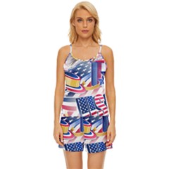 United States Of America Usa  Images Independence Day Satin Pajama Short Set by Ket1n9