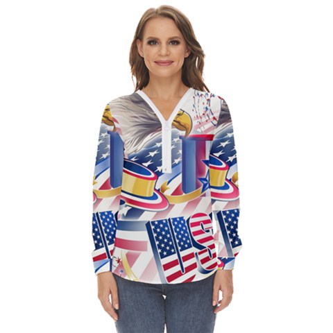 United States Of America Usa  Images Independence Day Zip Up Long Sleeve Blouse by Ket1n9