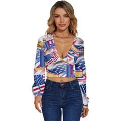 United States Of America Usa  Images Independence Day Long Sleeve Deep-v Velour Top by Ket1n9