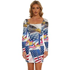 United States Of America Usa  Images Independence Day Long Sleeve Square Neck Bodycon Velvet Dress by Ket1n9