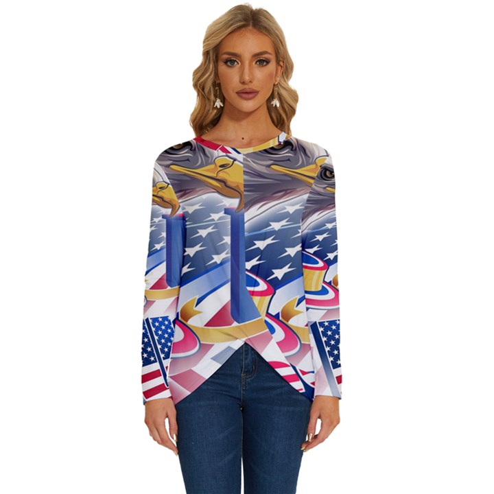 United States Of America Usa  Images Independence Day Long Sleeve Crew Neck Pullover Top