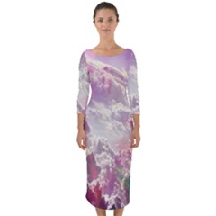 Clouds Multicolor Fantasy Art Skies Quarter Sleeve Midi Bodycon Dress by Ket1n9