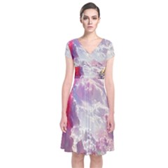 Clouds Multicolor Fantasy Art Skies Short Sleeve Front Wrap Dress by Ket1n9