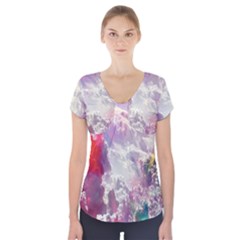 Clouds Multicolor Fantasy Art Skies Short Sleeve Front Detail Top by Ket1n9