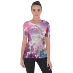 Clouds Multicolor Fantasy Art Skies Shoulder Cut Out Short Sleeve Top by Ket1n9