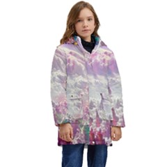 Clouds Multicolor Fantasy Art Skies Kids  Hooded Longline Puffer Jacket by Ket1n9