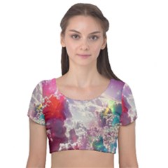 Clouds Multicolor Fantasy Art Skies Velvet Short Sleeve Crop Top  by Ket1n9