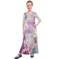 Clouds Multicolor Fantasy Art Skies Kids  Quarter Sleeve Maxi Dress by Ket1n9