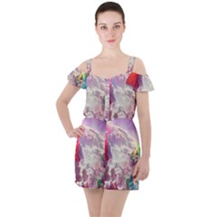 Clouds Multicolor Fantasy Art Skies Ruffle Cut Out Chiffon Playsuit by Ket1n9