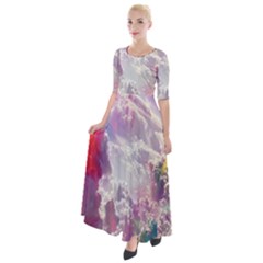 Clouds Multicolor Fantasy Art Skies Half Sleeves Maxi Dress by Ket1n9