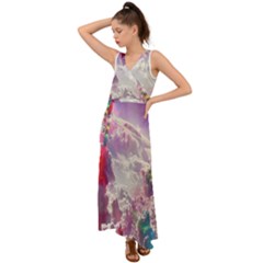 Clouds Multicolor Fantasy Art Skies V-neck Chiffon Maxi Dress by Ket1n9