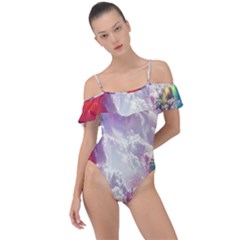 Clouds Multicolor Fantasy Art Skies Frill Detail One Piece Swimsuit by Ket1n9