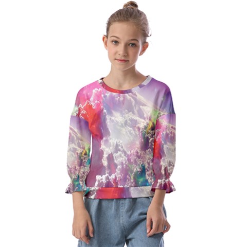 Clouds Multicolor Fantasy Art Skies Kids  Cuff Sleeve Top by Ket1n9