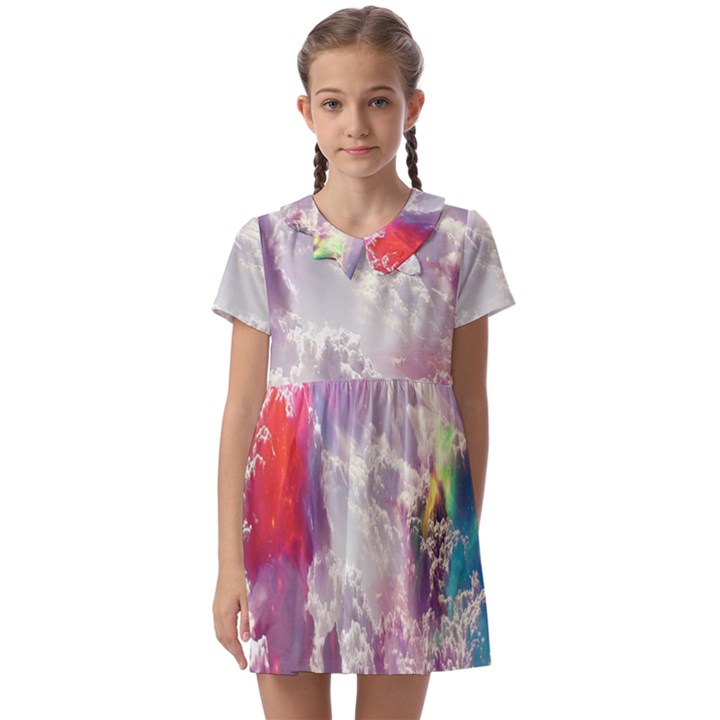 Clouds Multicolor Fantasy Art Skies Kids  Asymmetric Collar Dress