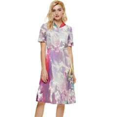 Clouds Multicolor Fantasy Art Skies Button Top Knee Length Dress by Ket1n9